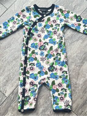 Victoria Beckham Baby Floral One-Piece Romper in White with Blue & Pink Flowers